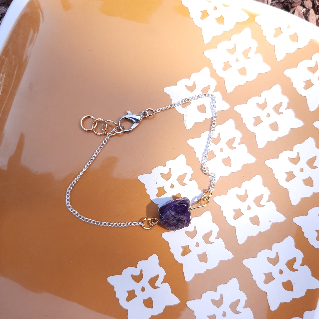 Purple Irregular Stone Two Tone Bracelet